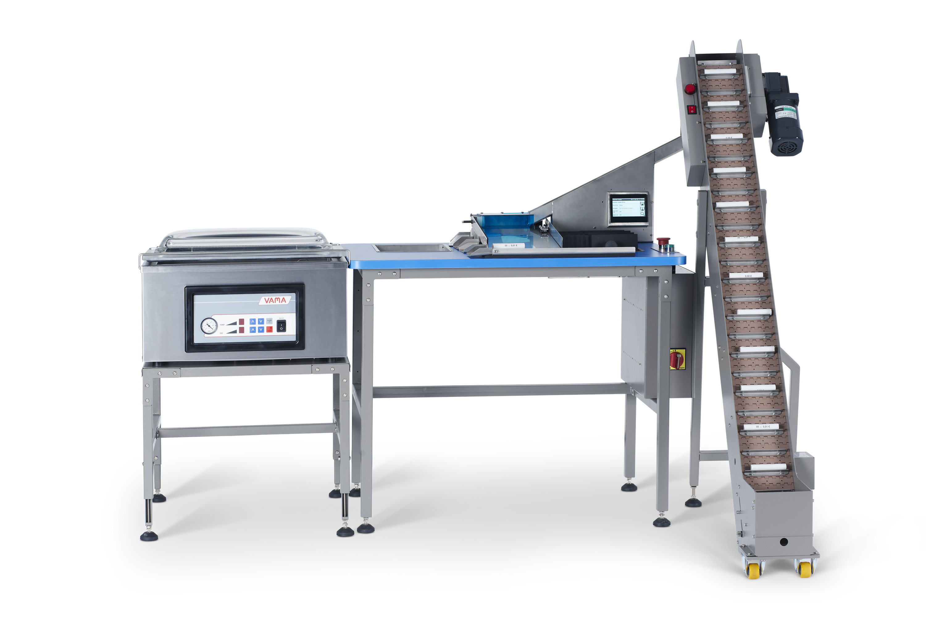 Rollier- und Verpackungsstation mit SOUTH-Wrap und Münzrollenlift